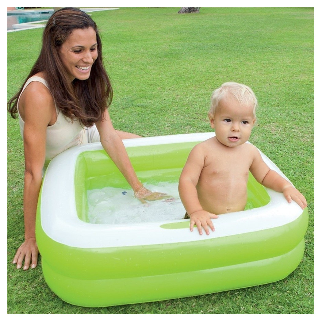 foto del prodotto trade shop piscina gonfiabile per bambini baby quadrata 2 anelli verde 85 x 85 x 23 cm 