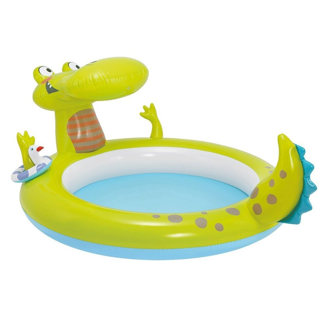 foto del prodotto trade shop piscina gonfiabile per bambini coccodrillo con spruzzo 198 x 160 x 91 cm giochi 