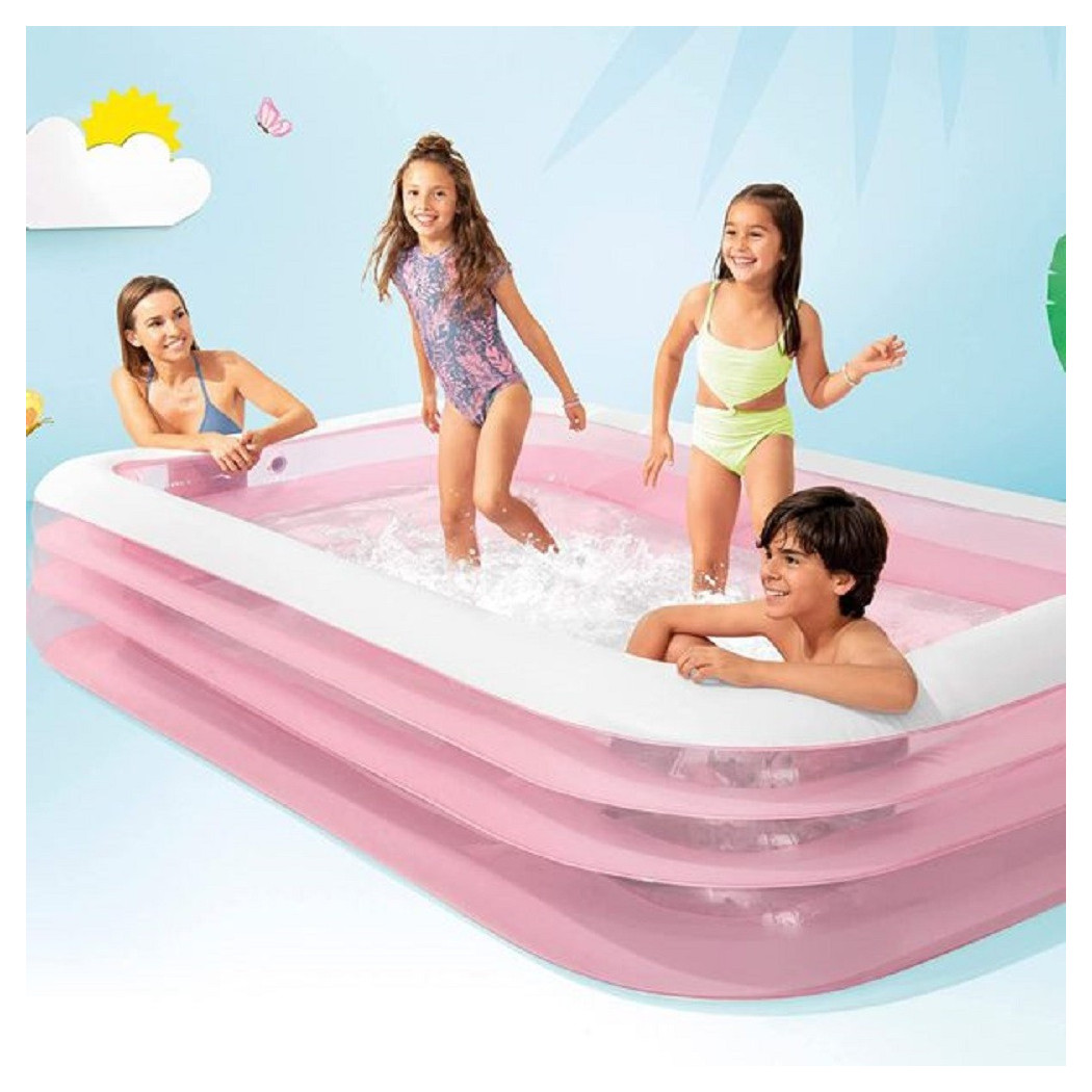 foto del prodotto trade shop piscina gonfiabile rosa rettangolare family bambini 305x183x56 cm giardino 58487 