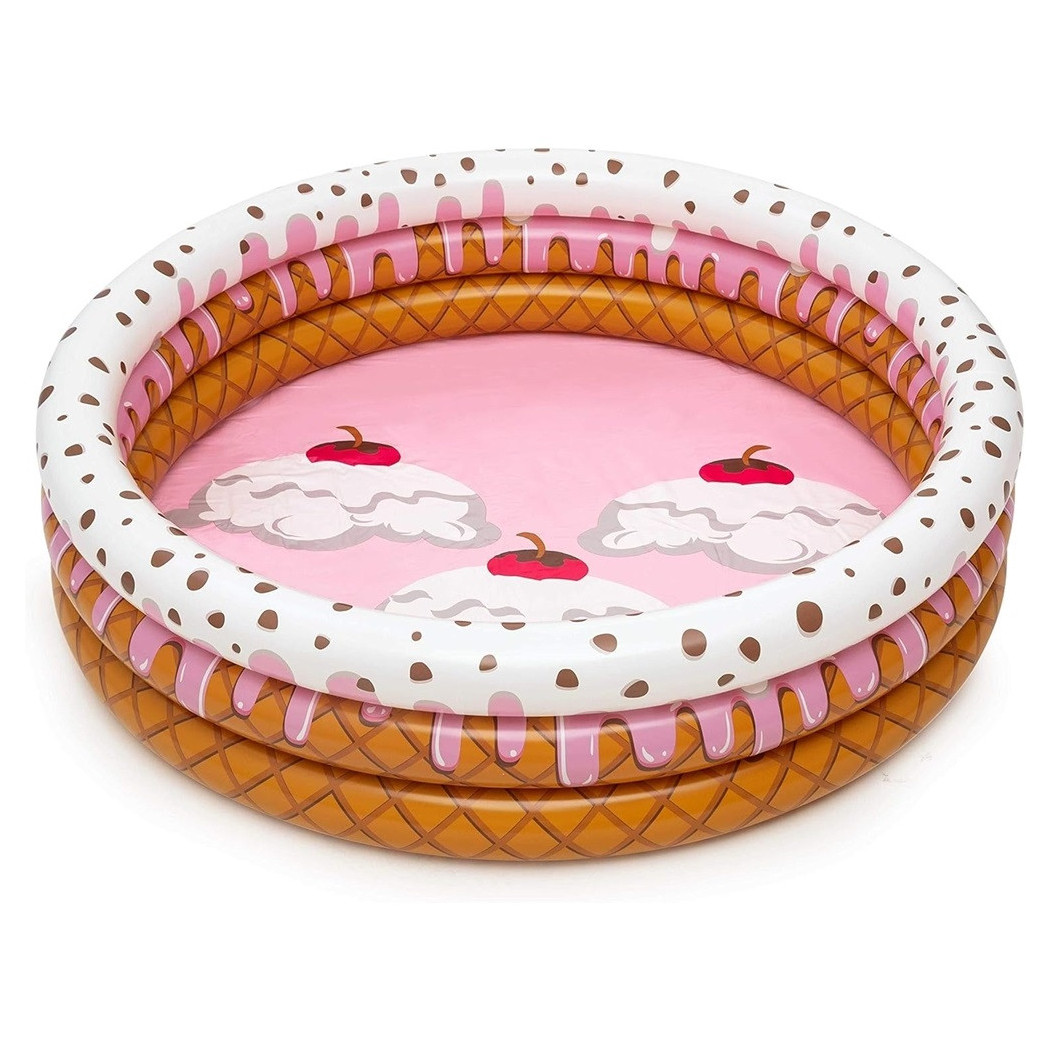 foto del prodotto trade shop piscina gonfiabile tonda a 3 anelli design gelato con panna per bambini 160x38cm 016173 