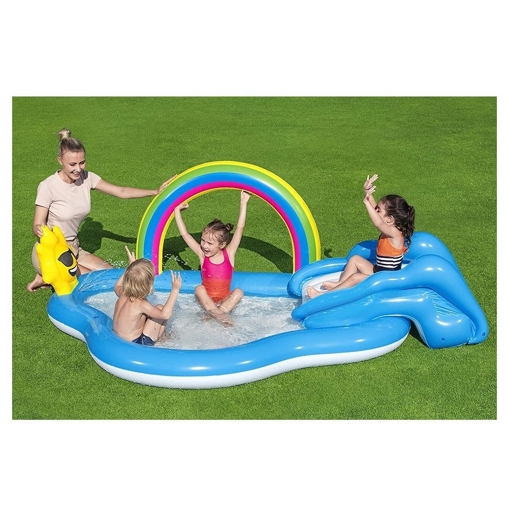 foto del prodotto trade shop piscina per bambini arcobaleno 2 anni gonfiabile 257x145x91cm con scivolo 53092 