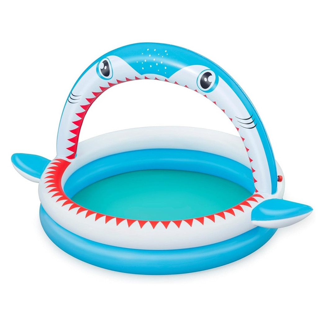foto del prodotto trade shop piscina per bambini sharktastic 2 anelli grafica a squalo 163x127x92cm con spruzzo 53157 