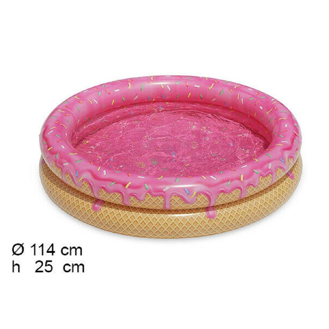 foto del prodotto trade shop piscina rotonda gonfiabile fuoriterra gelato bambini giardino con 2 anelli 114cm 