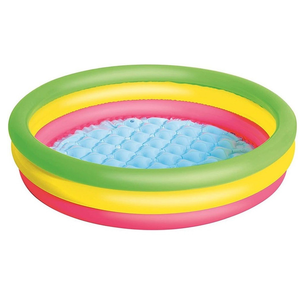 foto del prodotto trade shop piscina summer a 3 anelli color arcobaleno con fondo gonfiabile 102x25 cm 51104 