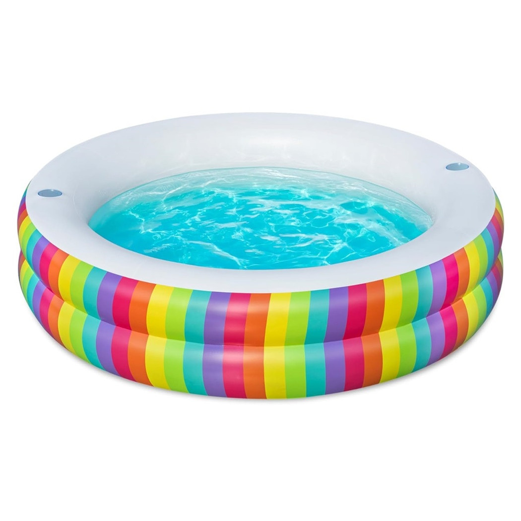 foto del prodotto trade shop piscina tonda gonfiabile family stampa arcobaleno 206x206x51cm con 2 portabicchieri 54443 