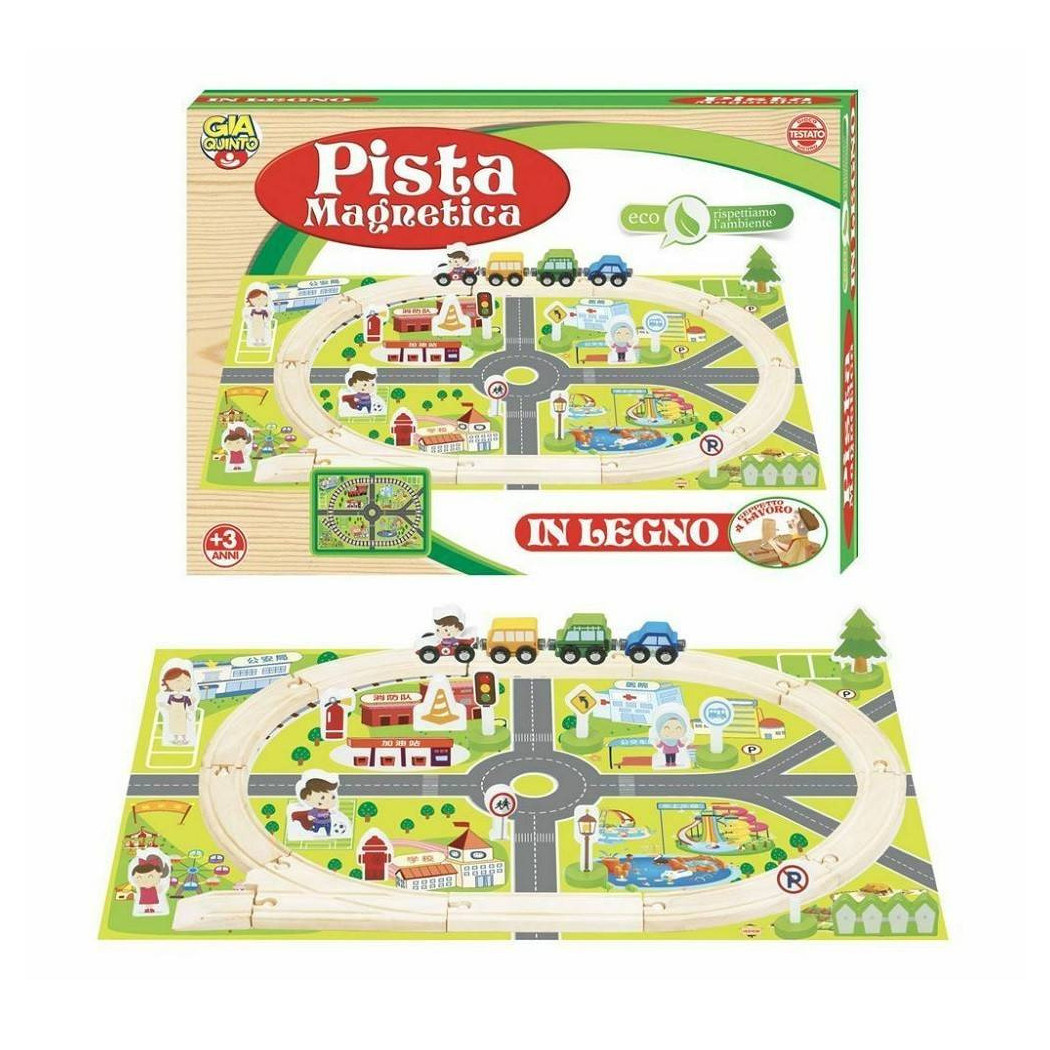 foto del prodotto trade shop pista magnetica in legno percorso macchinine giocattolo gioco per bambini 3anni 
