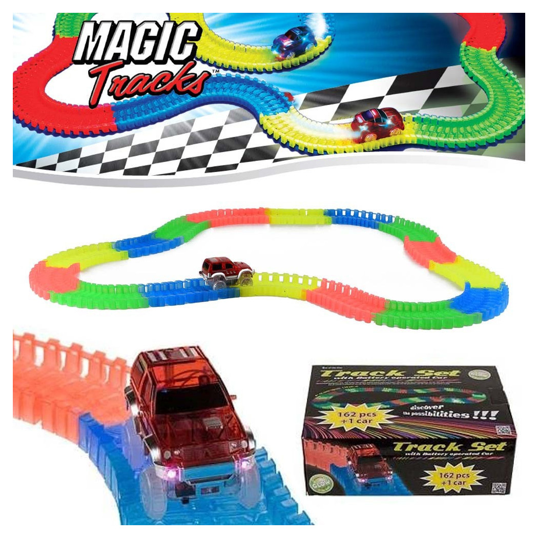 foto del prodotto trade shop pista multicolore con macchina a led 162 pezzi binari componibili multi percorso 