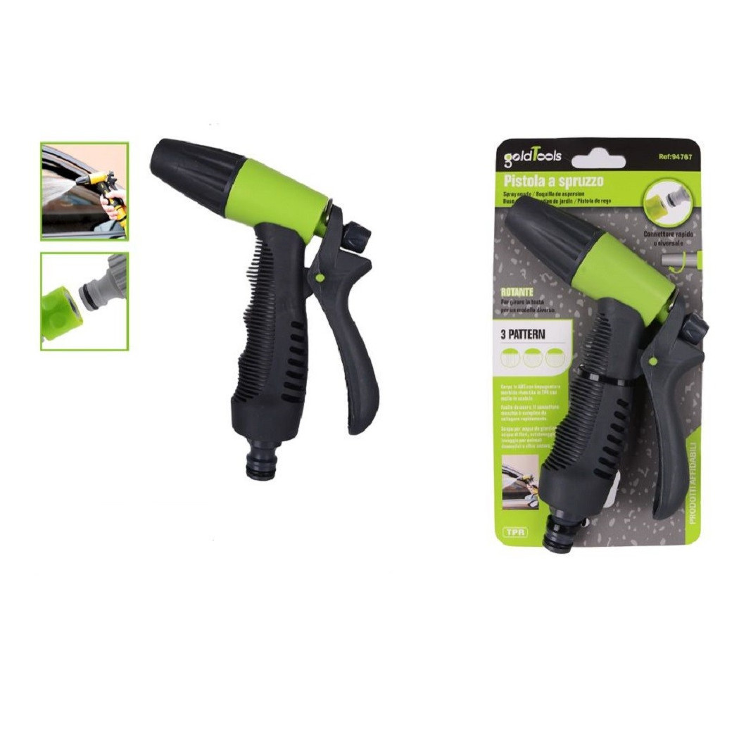 foto del prodotto trade shop - pistola a spruzzo 3 getti regolabile rotante impugnatura gomma ergonomica 94767 -
