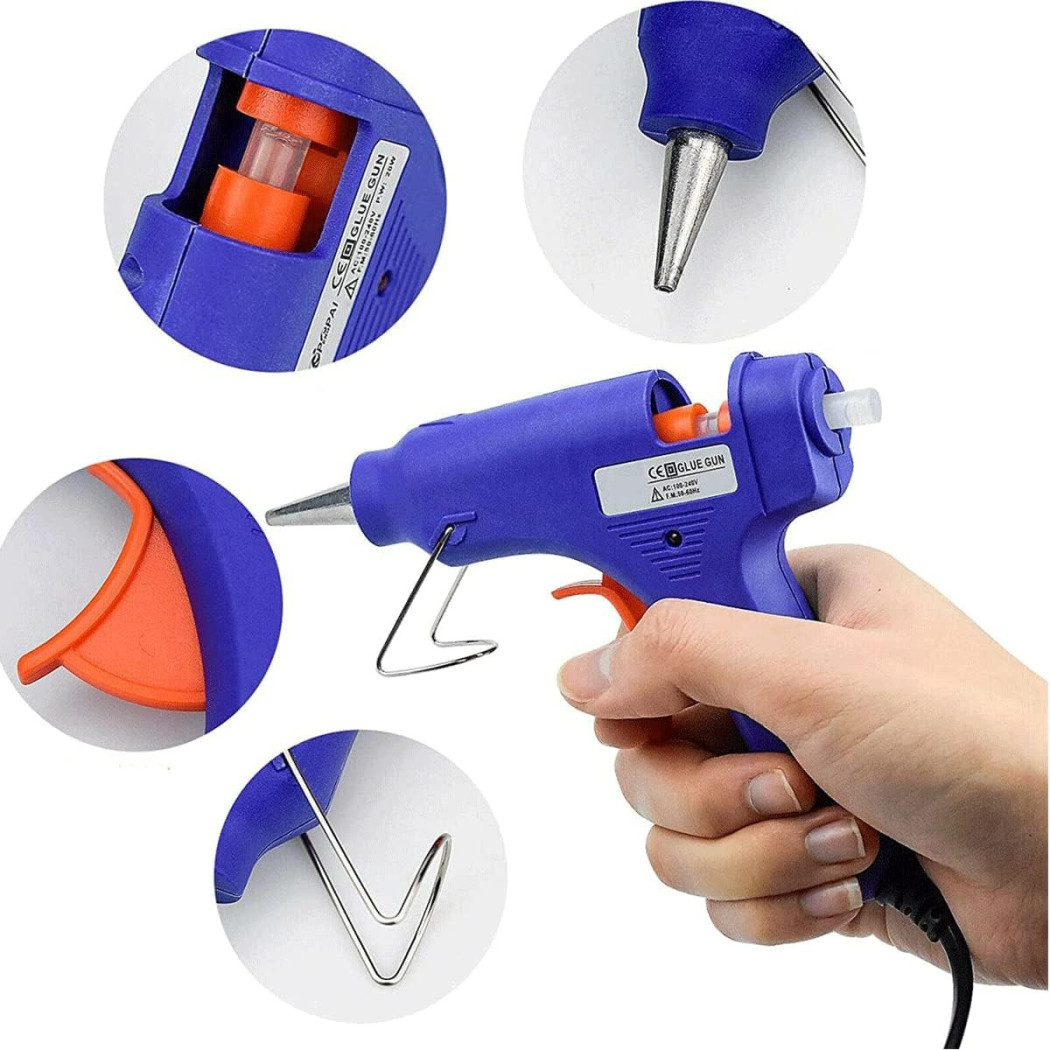 foto del prodotto trade shop pistola colla a caldo incollatrice elettrica 60w con 5 stick termocollante prof 