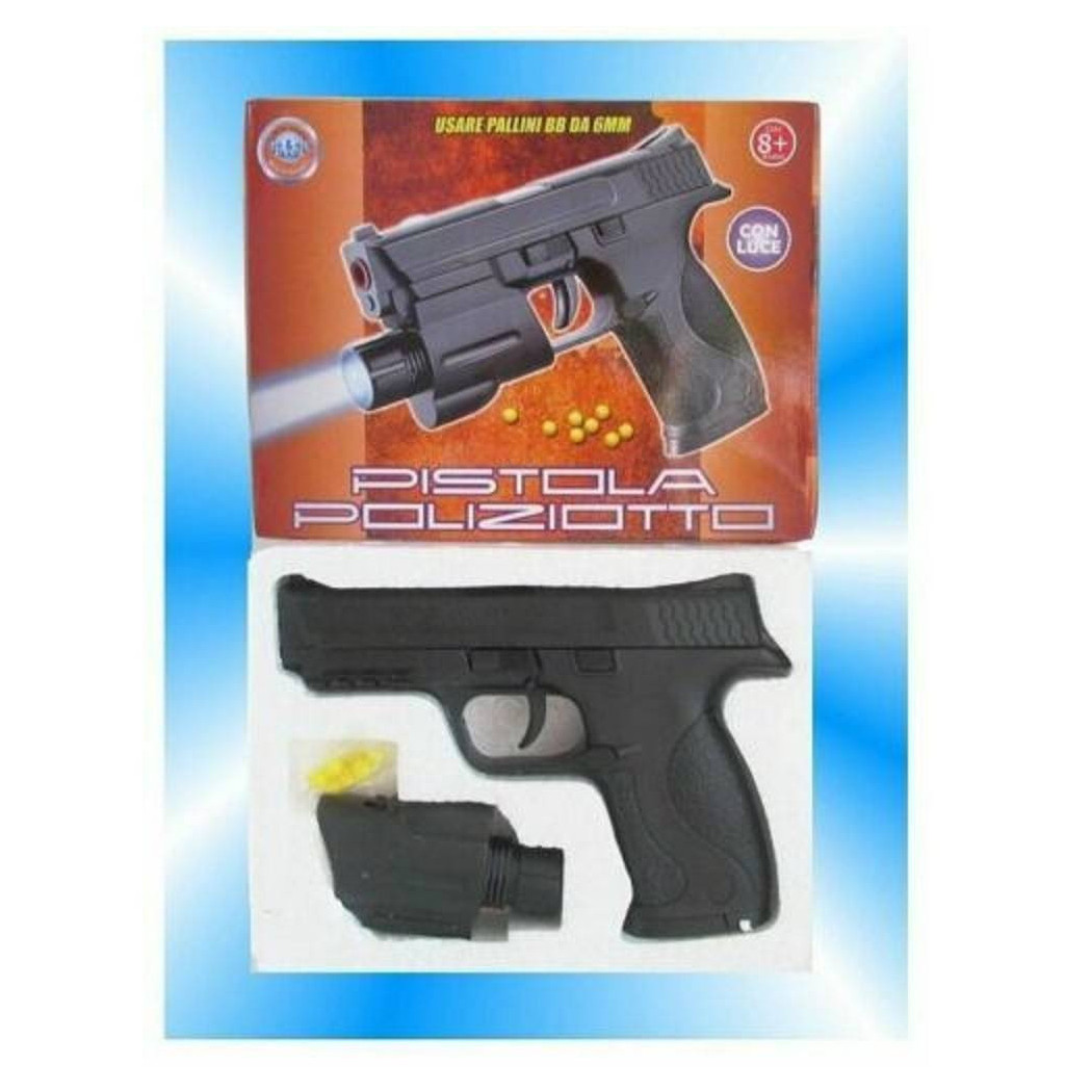 foto del prodotto trade shop pistola da poliziotto con luce gioco arma giocattolo per bambini spara pallini 