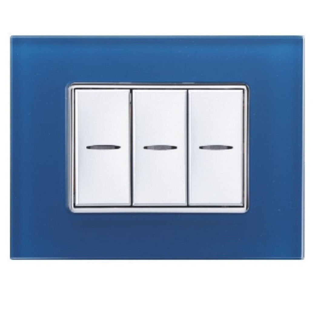 foto del prodotto trade shop placca cristal 3m 4m 6m blu capri effetto vetro compatibile con bticino axolute 3 fori 