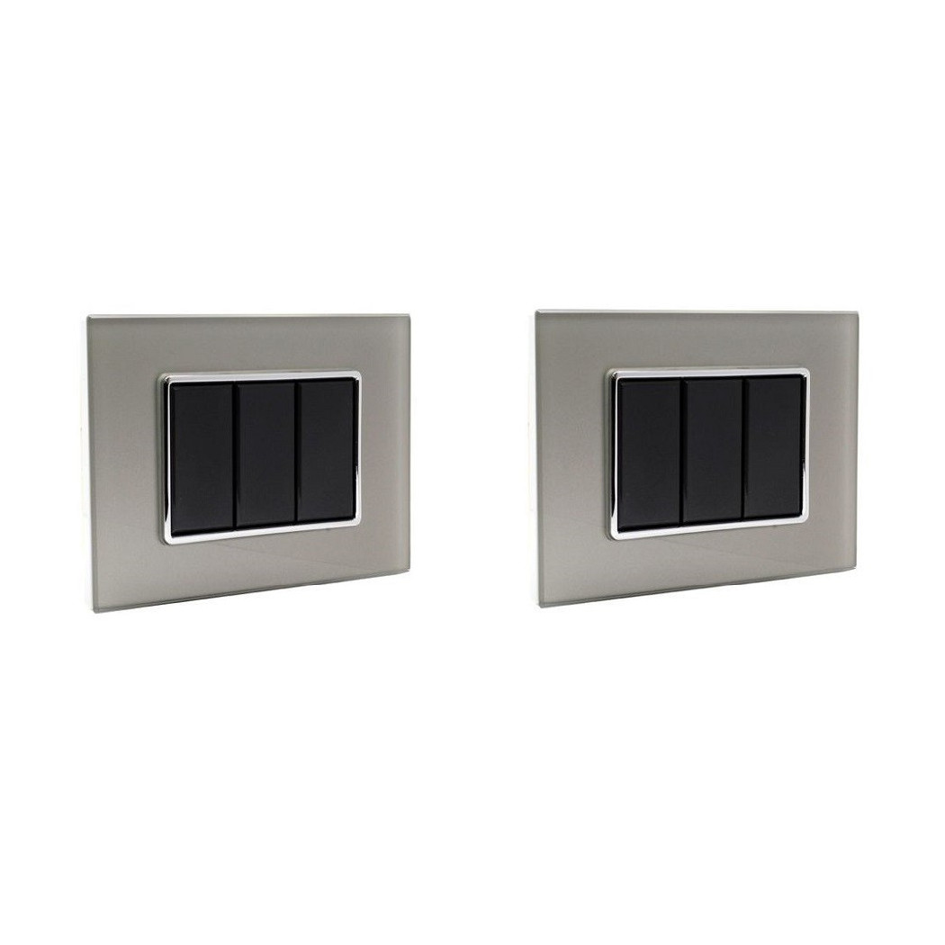 foto del prodotto trade shop placca cristal 3m 4m 6m titanio effetto vetro compatibile con bticino axolute 3 fori 