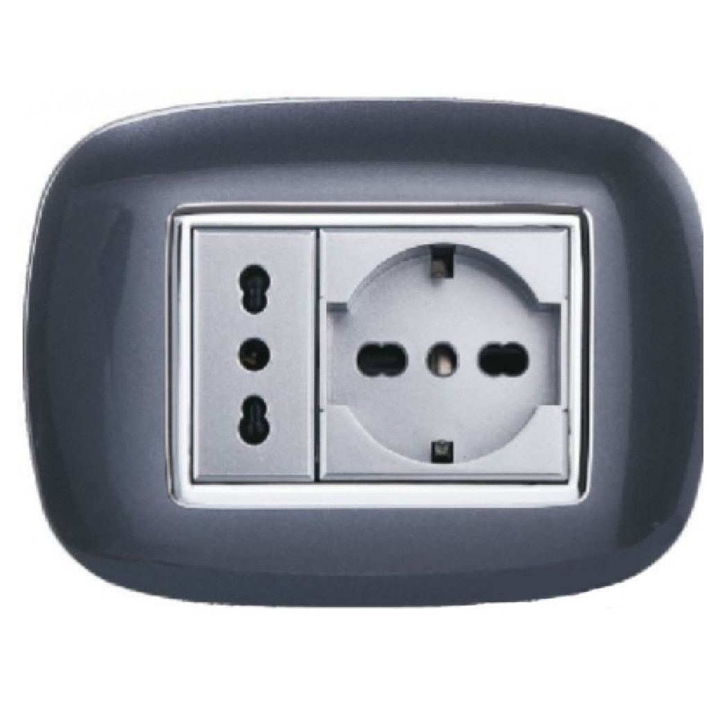 foto del prodotto trade shop placca oval 3 4 6 moduli acciaio scuro compatibile con bticino axolute 3 fori 