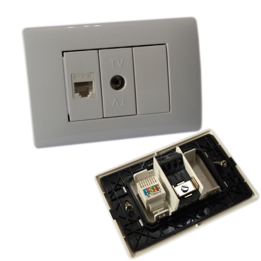 foto del prodotto trade shop placca placchetta 3 posti completa 1 presa tv 1 presa ethernet rj45 incasso 503 