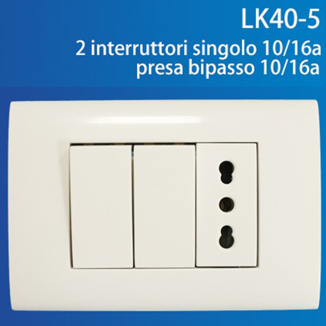 foto del prodotto trade shop placca placchetta 3 posti completa 2 interruttori presa bipasso incasso 503 