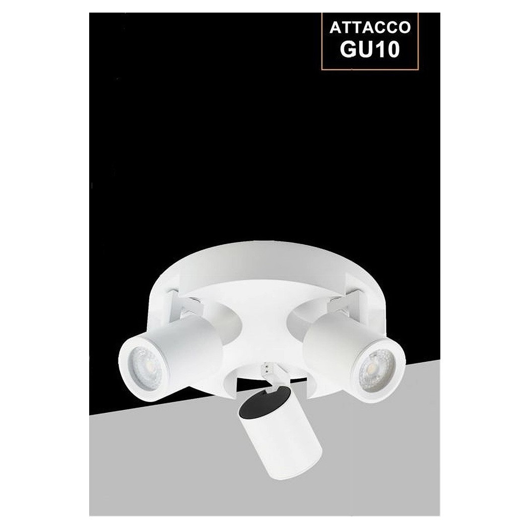 foto del prodotto trade shop plafoniera 3 diffusori orientabile soffitto parete tonda gu10 bianco nero th8804 bianco