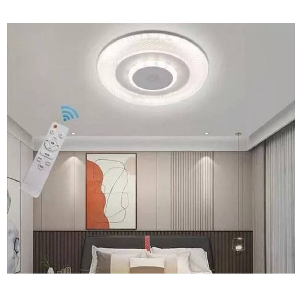 foto del prodotto trade shop - plafoniera con altoparlante bt rgb trasparente telecomando dimmerabile c44-rgb-t -