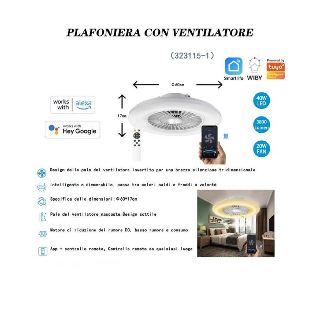 foto del prodotto trade shop plafoniera con ventilatore dimmerabile 40w silensioso app telecomando 323115 1 