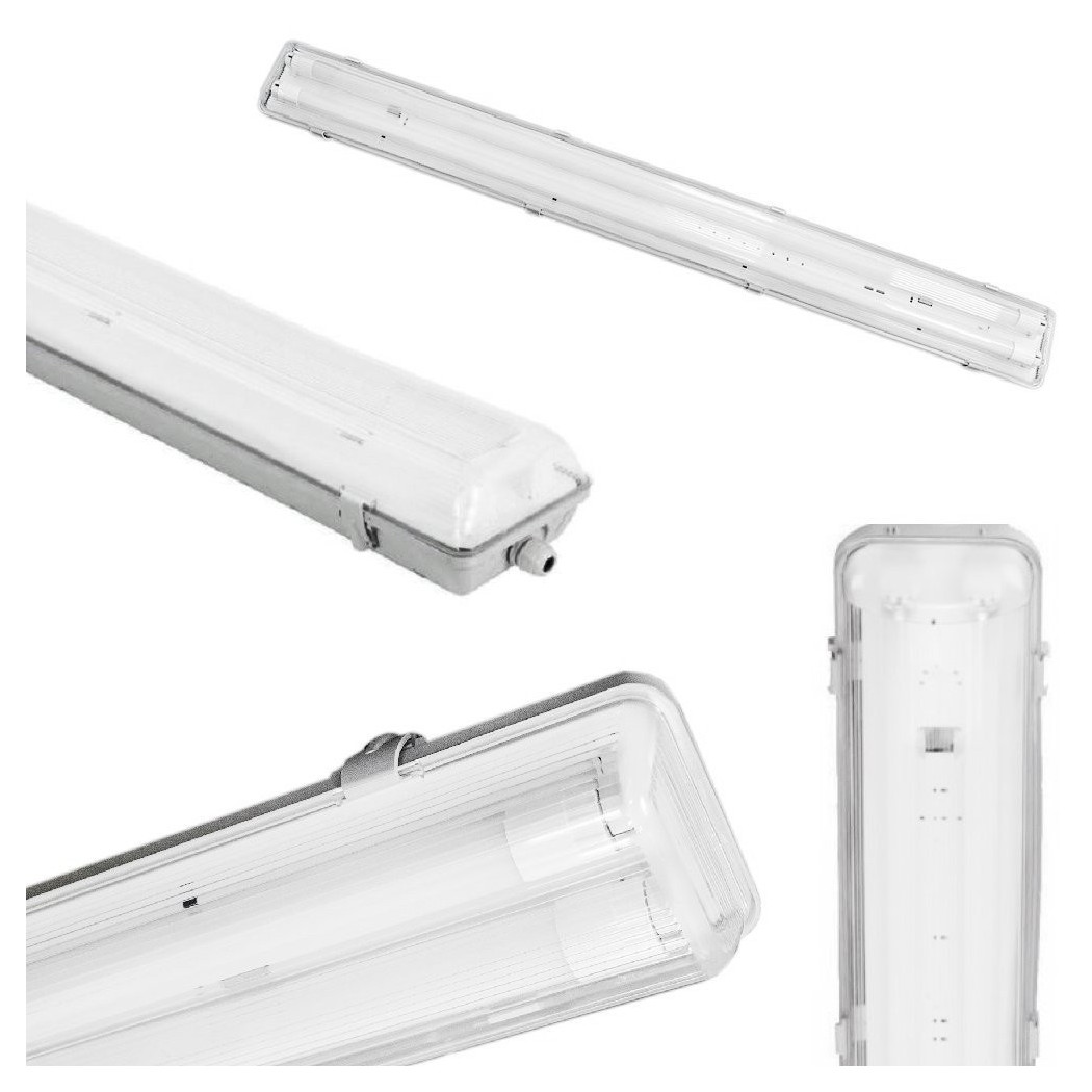 foto del prodotto trade shop plafoniera doppia per tubi led t8 in plastica da 150cm trasparente impermeabile 