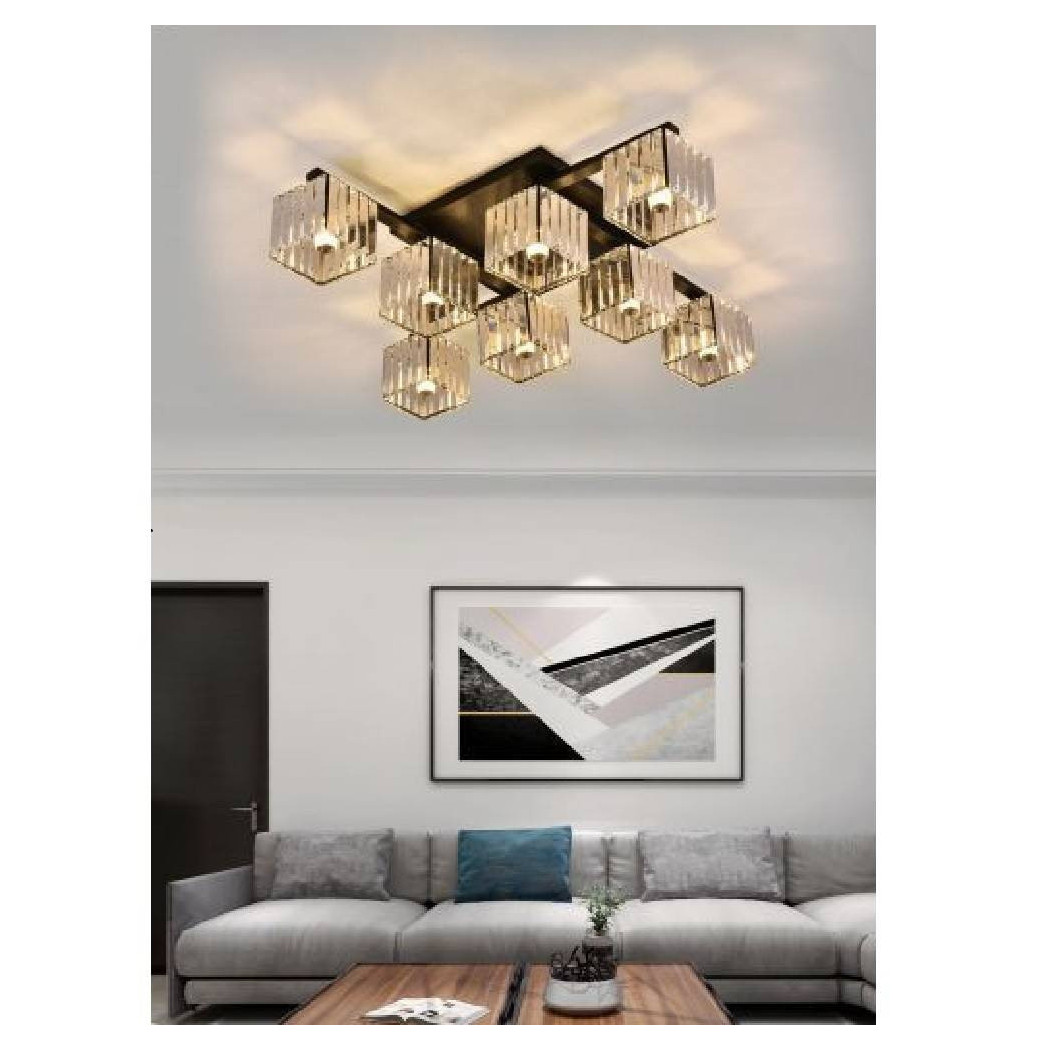 foto del prodotto trade shop plafoniera lampadario da soffitto design moderno con 8 cubi e27 cristallo c28 8 