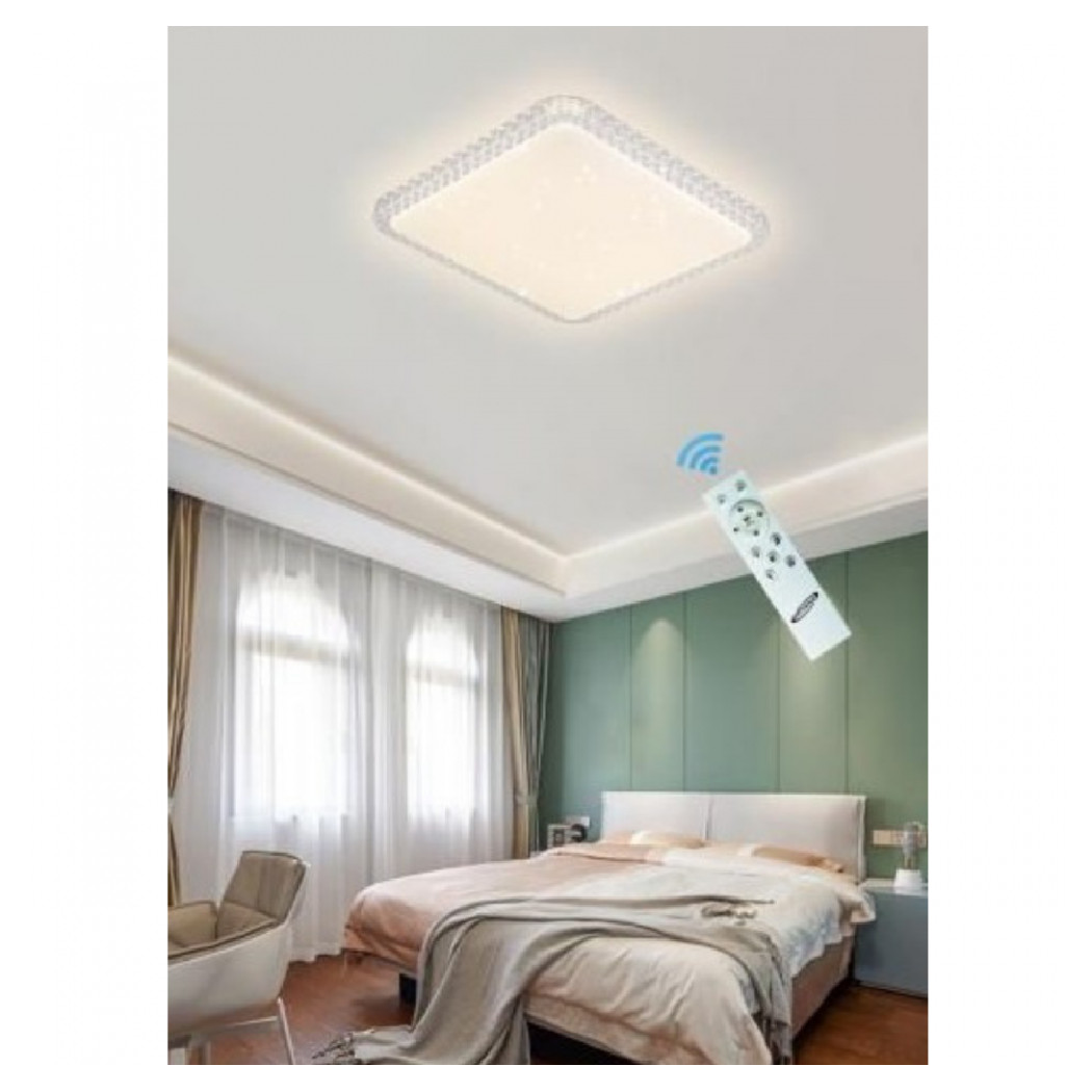 foto del prodotto trade shop plafoniera led 24w 48w lampadario smart 3 toni dimmerabile effetto cristallo c29 