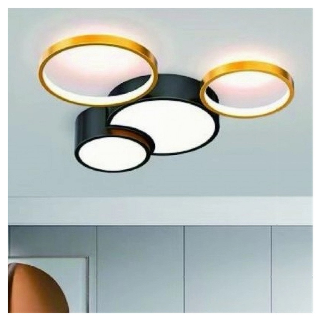 foto del prodotto trade shop plafoniera led 36w 4 cerchi oro nero lampada da soffitto moderno luce 4000k 70951 