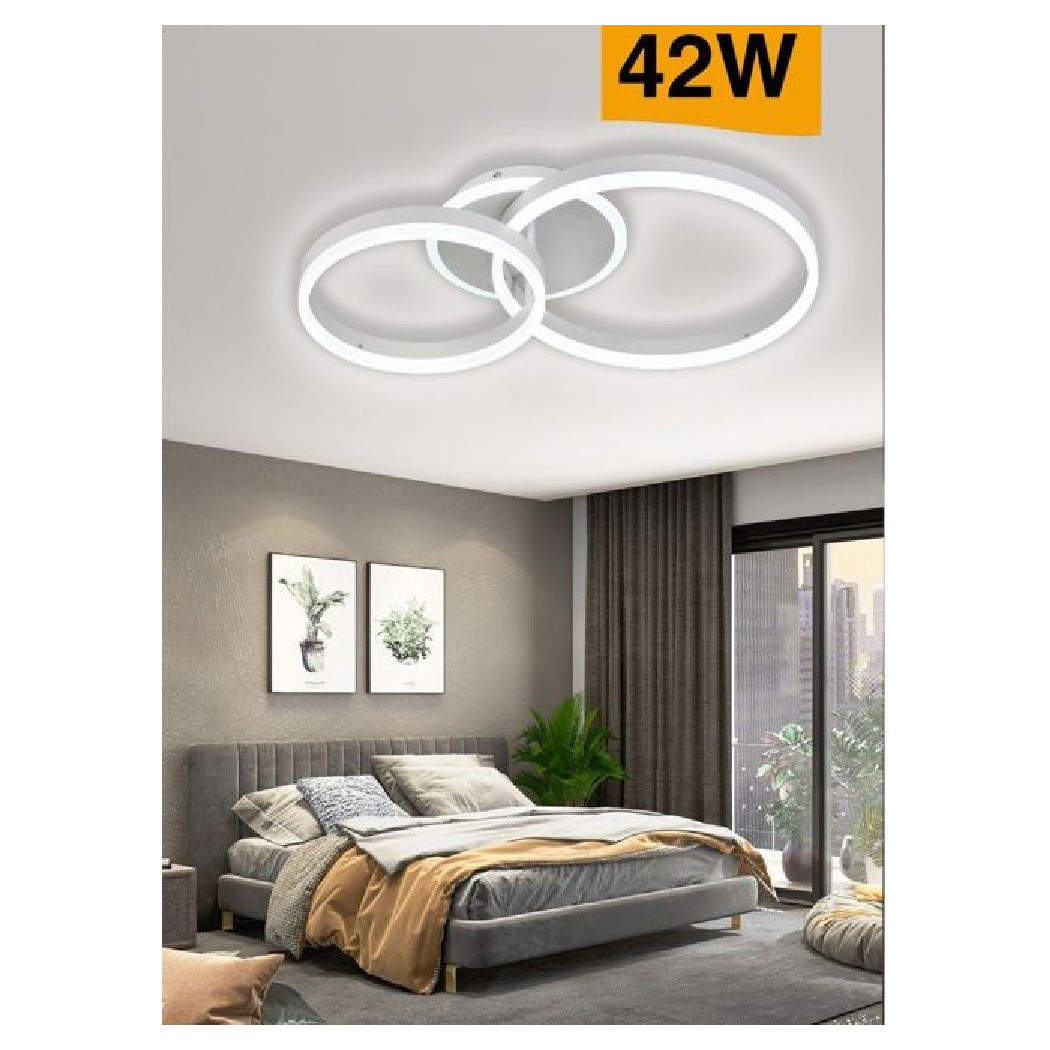 foto del prodotto trade shop plafoniera led 42 w lampadario c35 bianco moderno cerchi luce 4000k 6500k 3000k bianco freddo 