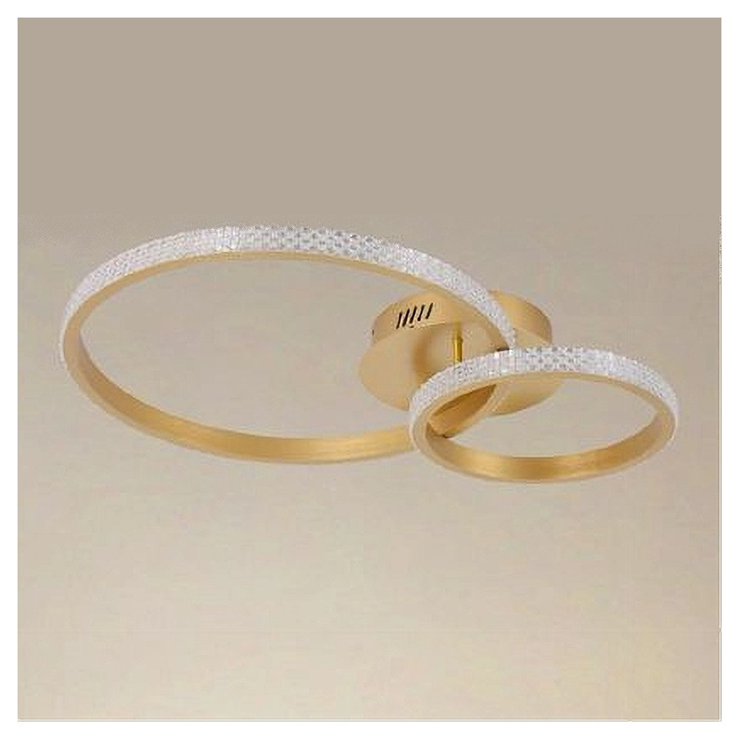 foto del prodotto trade shop plafoniera led 48 w 2 cerchi effetto cristallo con telecomando moderno oro 31791 