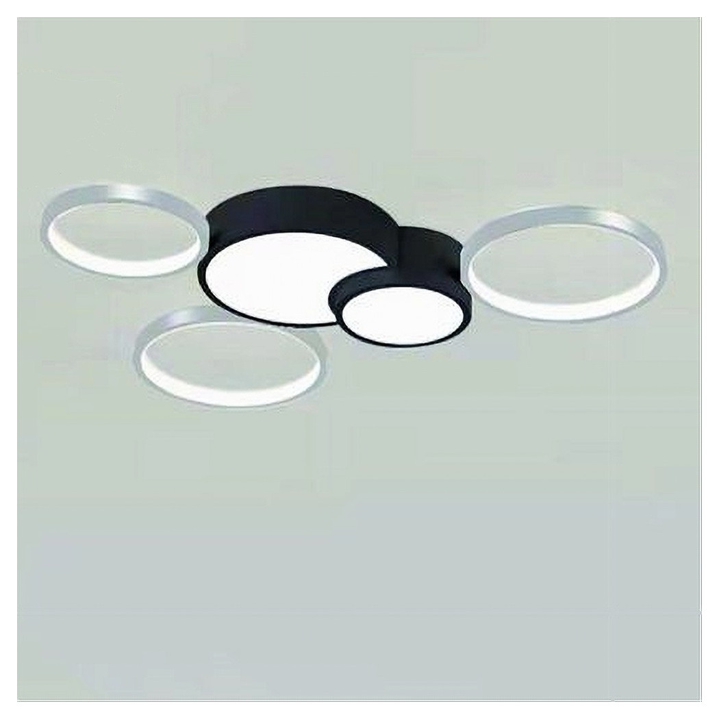 foto del prodotto trade shop - plafoniera led 48w 5 cerchi argento nero lampada soffitto moderno luce 6500k 70982 -