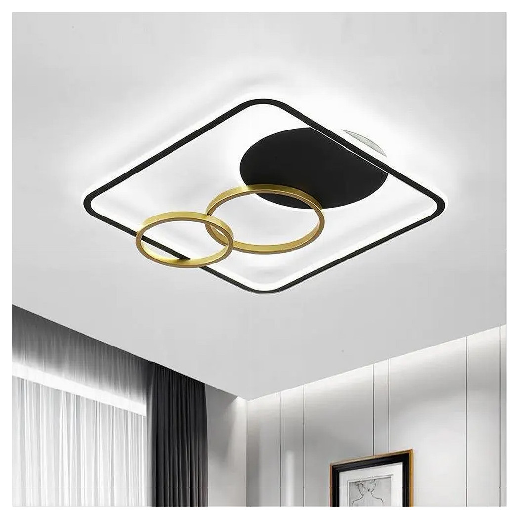 foto del prodotto trade shop plafoniera led 55w quadrato con cerchi nero oro lampada soffitto luce 6500k 70906 