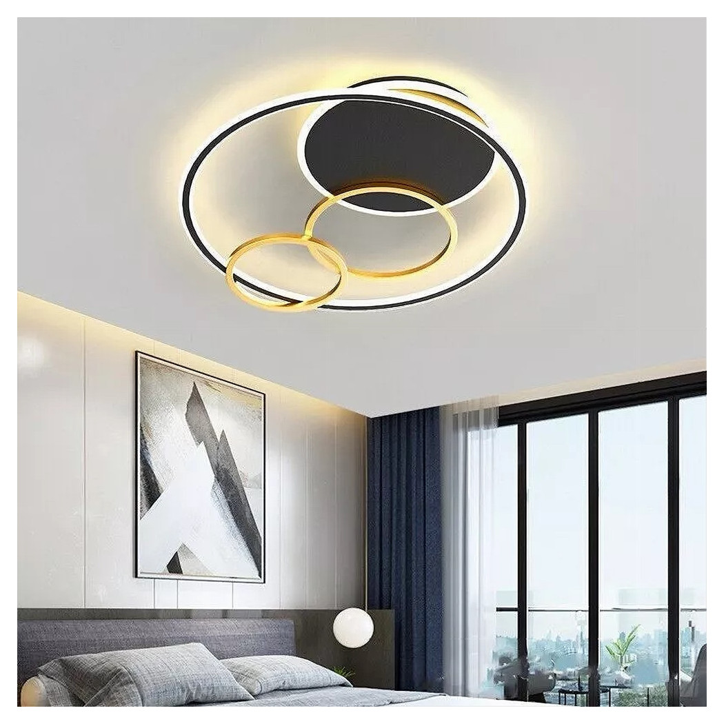 foto del prodotto trade shop plafoniera led 55w tondo con cerchi nero oro lampada da soffitto luce 4000k 70876 