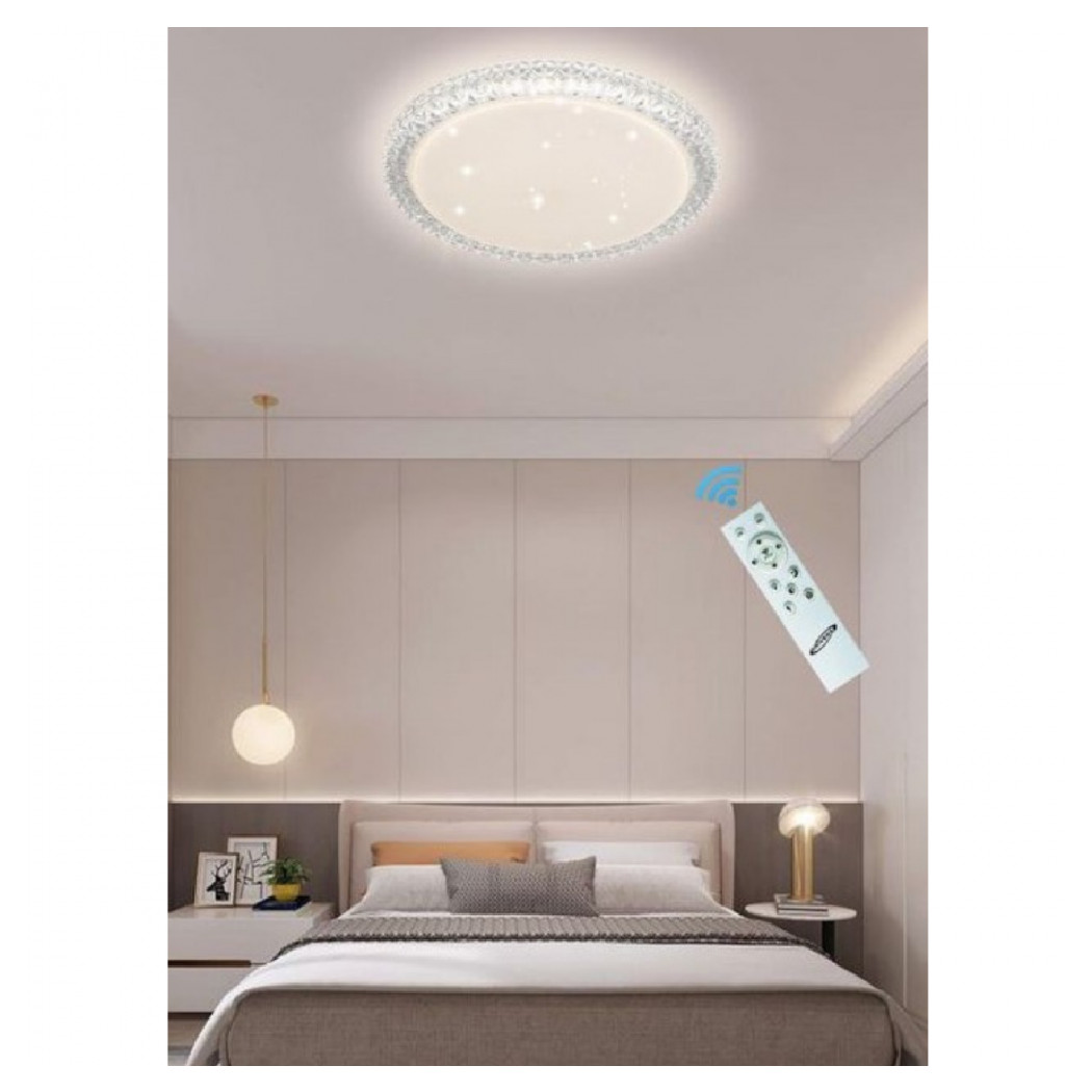 foto del prodotto trade shop plafoniera led 60 w lampadario soffitto smart dimmerabile effetto cristallo bianco naturale 