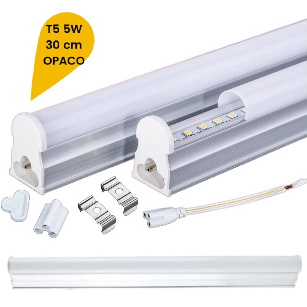 foto del prodotto trade shop plafoniera led neon t5 sotto pensile reglette tubo vetro opaco 5 watt 30cm t5 30 bianco freddo 