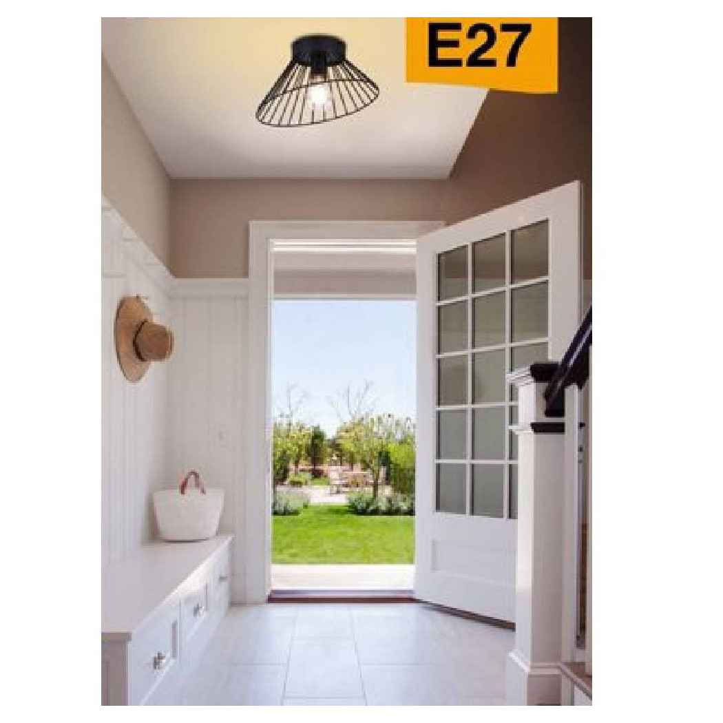foto del prodotto trade shop plafoniera paralume metallo lampadario lampada e27 decorativa contemporanea c70 nero