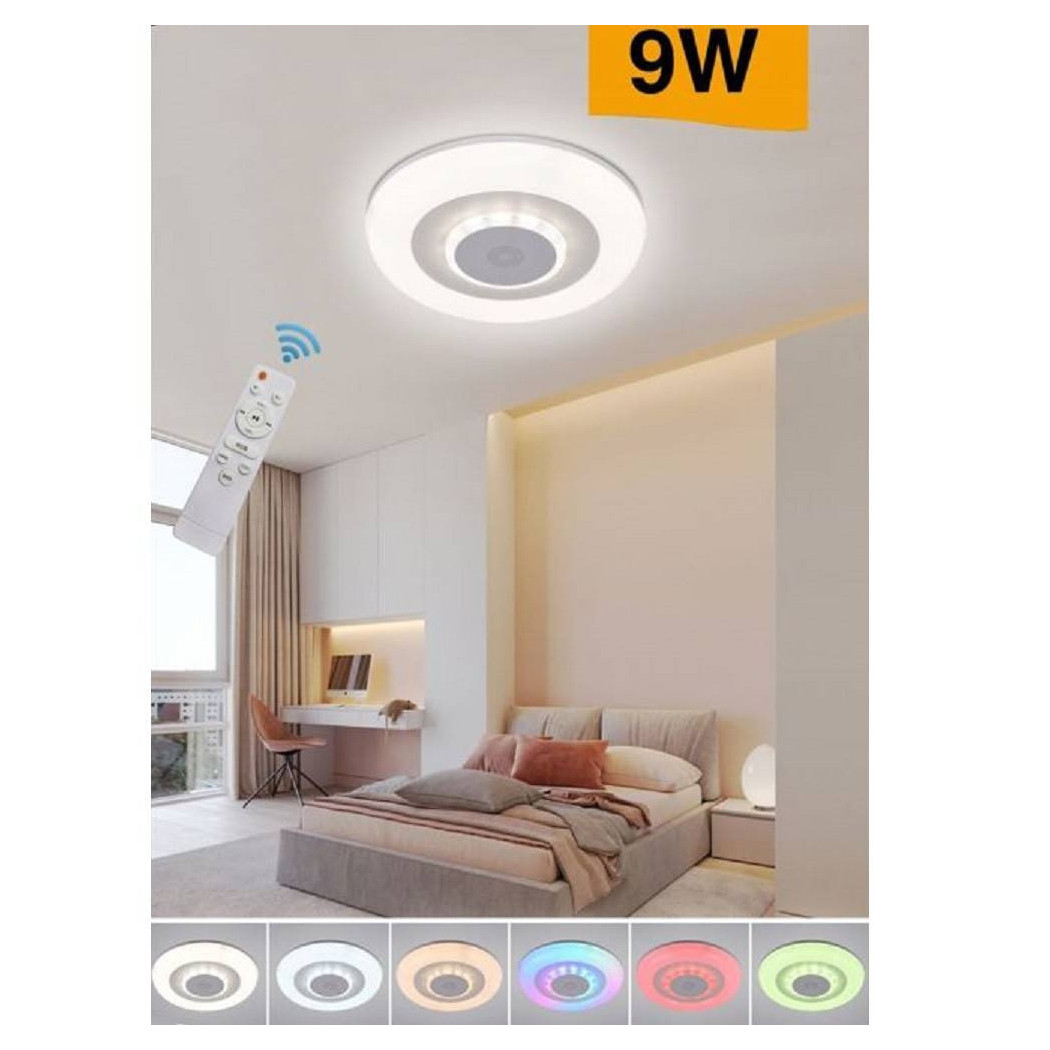 foto del prodotto trade shop - plafoniera soffitto luce led rgb bluetooth cassa telecomando dimmerabile c44-rgb-o -
