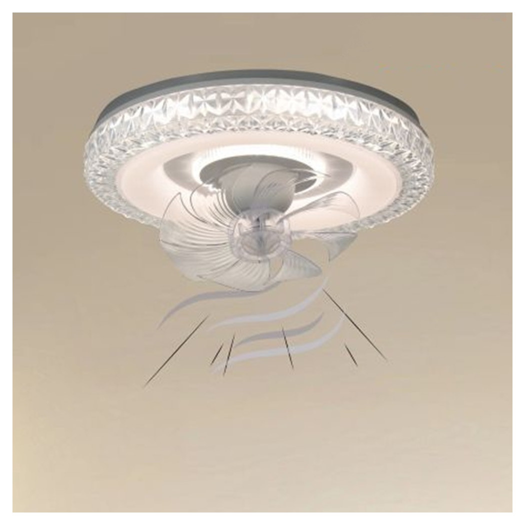 foto del prodotto trade shop plafoniera soffitto tonda cristalli ventola lampada ventilatore luce 3200k 6500k 33238 