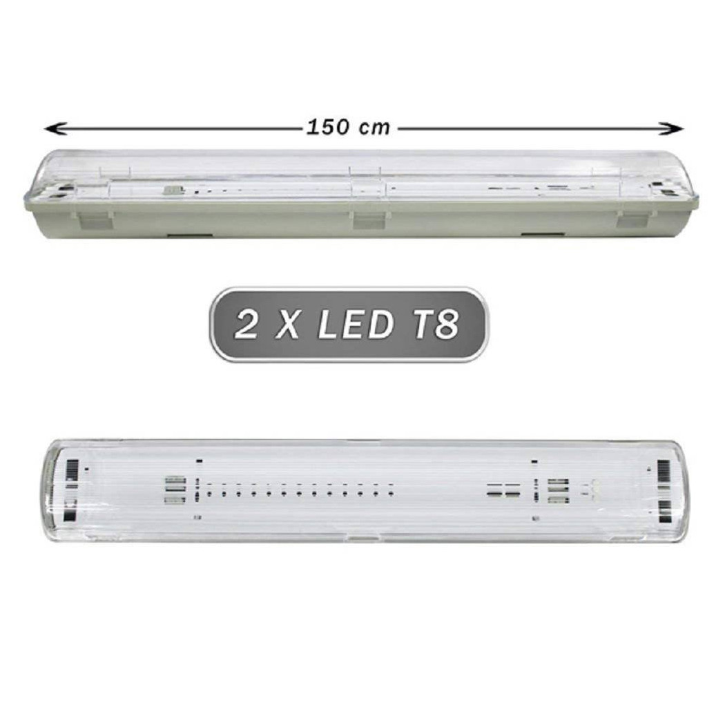 foto del prodotto trade shop plafoniera stagna 2 neon led tubo t8 g13 150 cm da parete soffitto ip65 t8 150s 