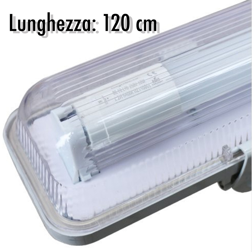 foto del prodotto trade shop - plafoniera stagna completa di tubo neon a led 120cm per soffitto a parete ip65 -