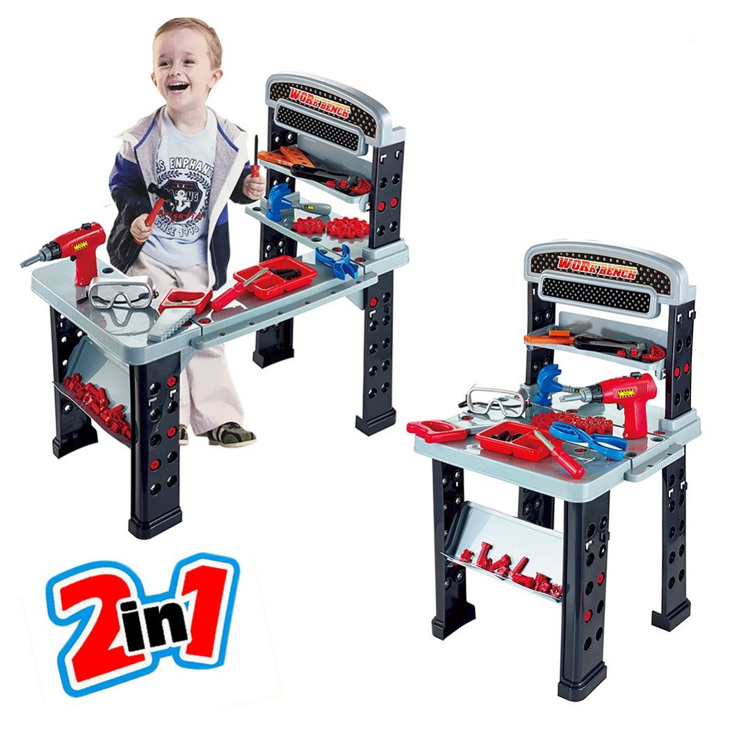 foto del prodotto trade shop playset attrezzi da lavoro giocattolo bambini banco estensibile con trapano 