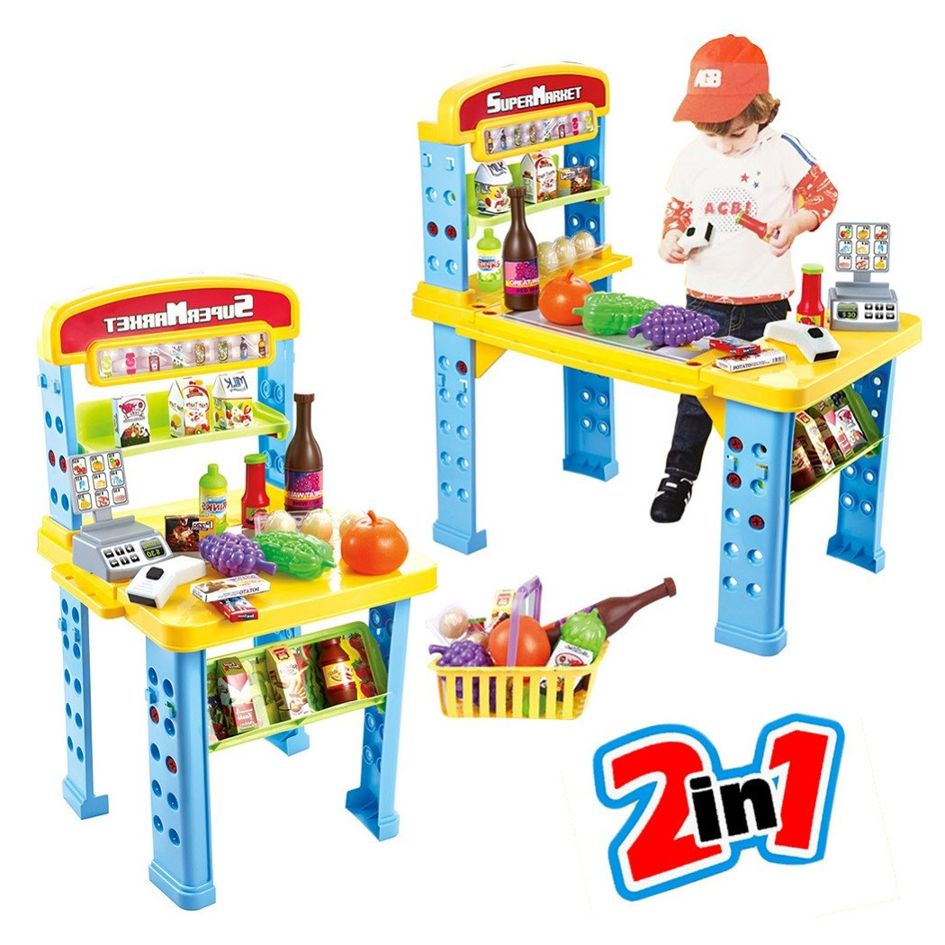 foto del prodotto trade shop playset supermercato giocattolo bambini banco estensibile luci suoni accessori 