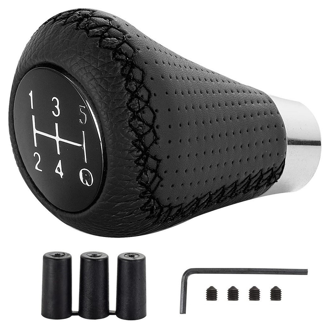 foto del prodotto trade shop pomello leva cambio pelle universale per auto 5 marce adattatori 8mm 10mm 12mm 