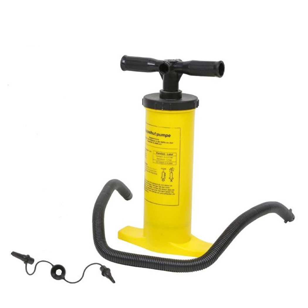 foto del prodotto trade shop pompa a mano 38 40cm gonfiatore manuale giallo con tubo flessibile 2 adattatori 016971 
