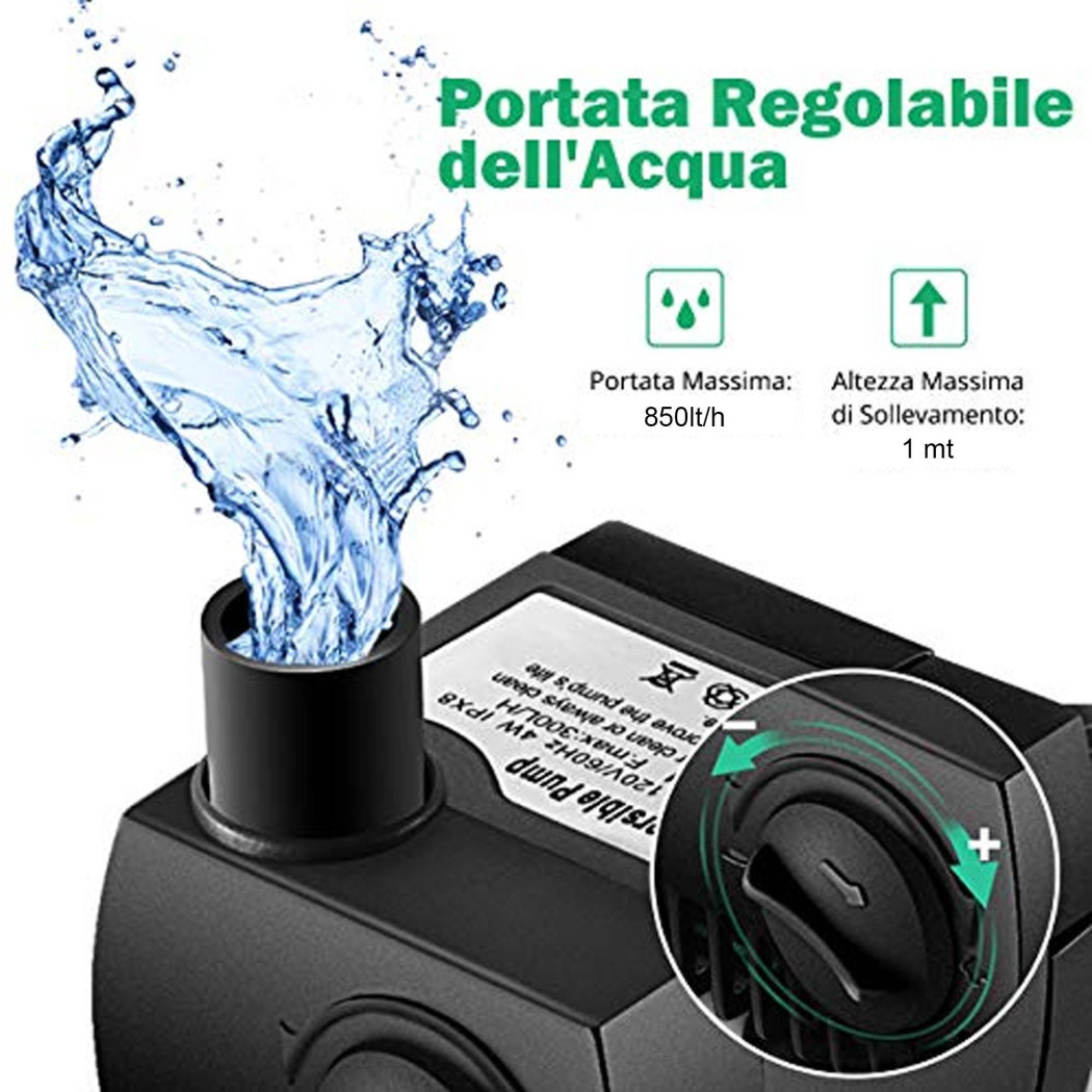 foto del prodotto trade shop pompa per acqua da acquario per pesci 850 l h ad immersione 12w 220v regolabile 