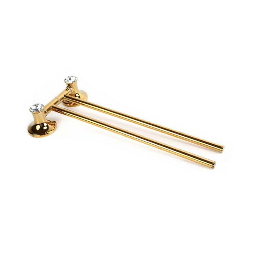 foto del prodotto trade shop porta asciugamani 2 aste supporto per bagno da muro casa dorato oro dgo 110 