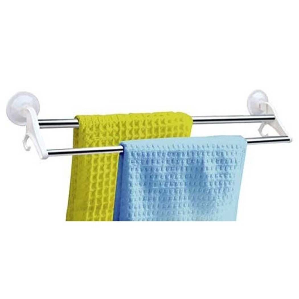 foto del prodotto trade shop porta asciugamani da bagno attacco a ventosa 2 aste 50cm 2 appendini 
