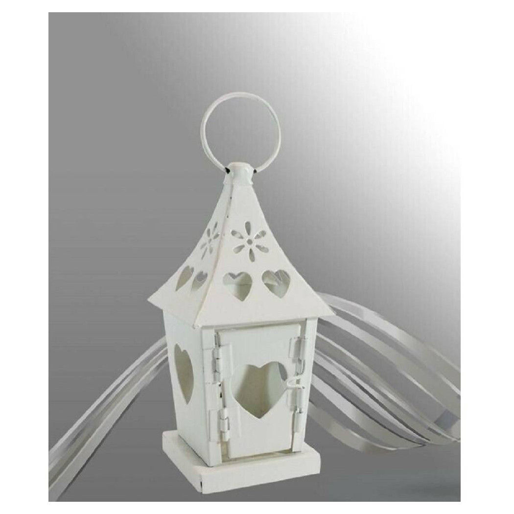 foto del prodotto trade shop porta candela lumino lanterna bianca in metallo bomboniera matrimonio 90539 