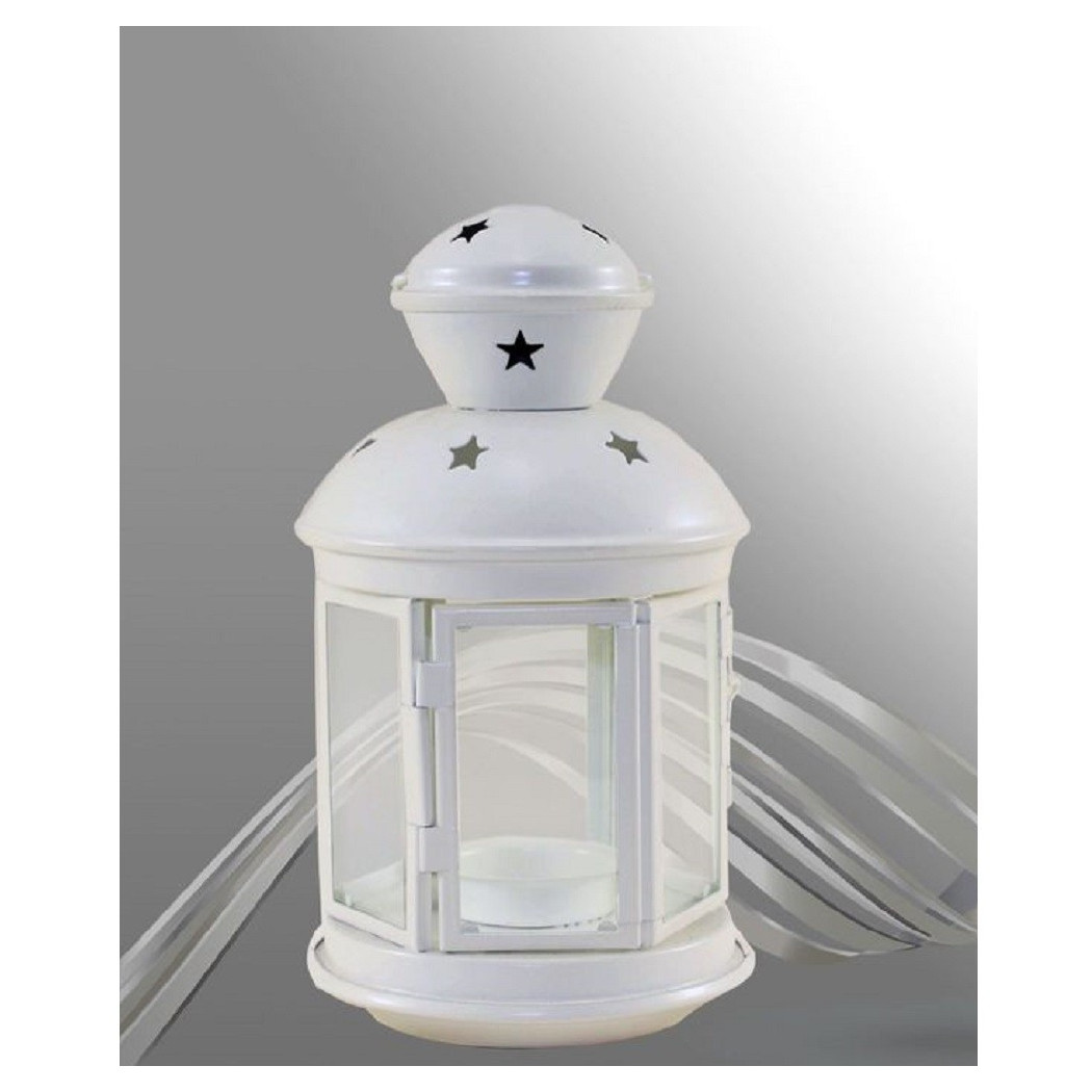 foto del prodotto trade shop porta candela lumino lanterna bianca metallo bomboniera matrimonio stelle 30667 
