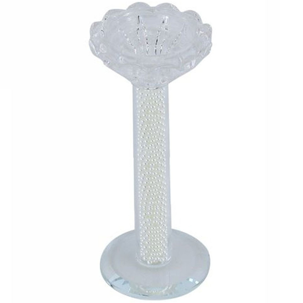 foto del prodotto trade shop porta candela vetro perle candeliere idea regalo bomboniera cristallo 14x5.8 cm 