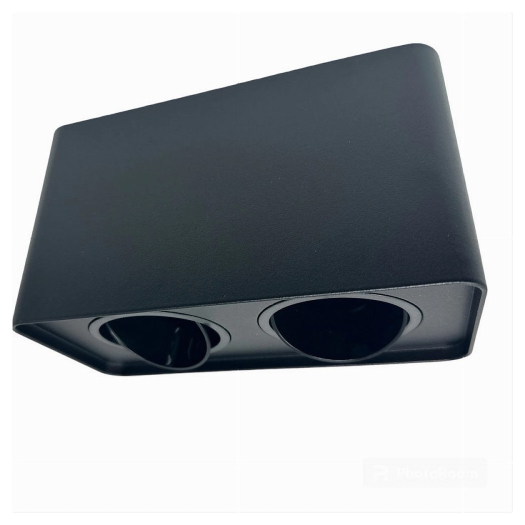 foto del prodotto trade shop porta faretto doppio orientabile da soffitto nero per faretto gu10 gu5.3 p34 n2 