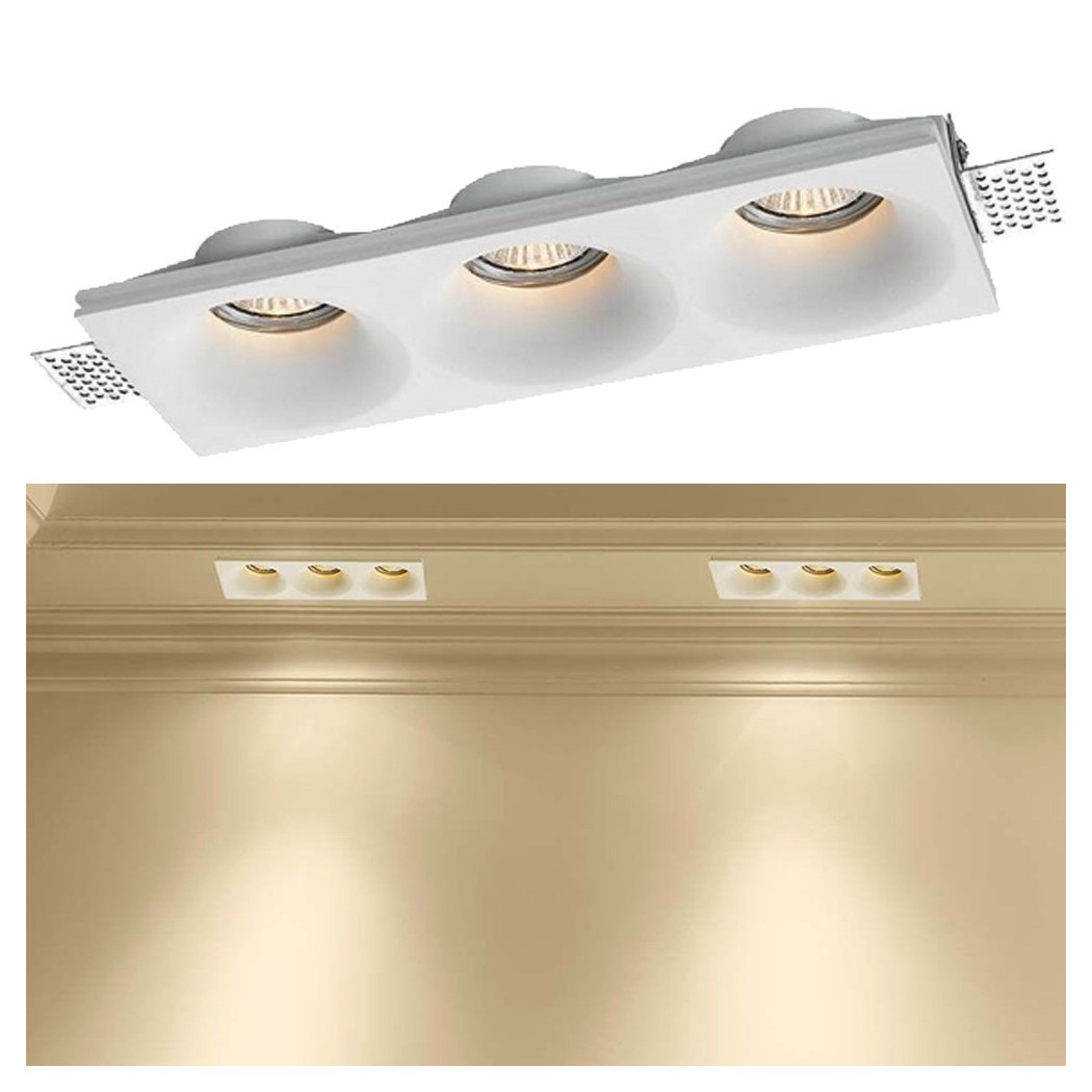 foto del prodotto trade shop porta faretto in gesso a scomparsa 3 led fori da incasso soffitto verniciabile 